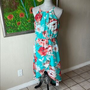 Floral Halter Dress in Teal and Red